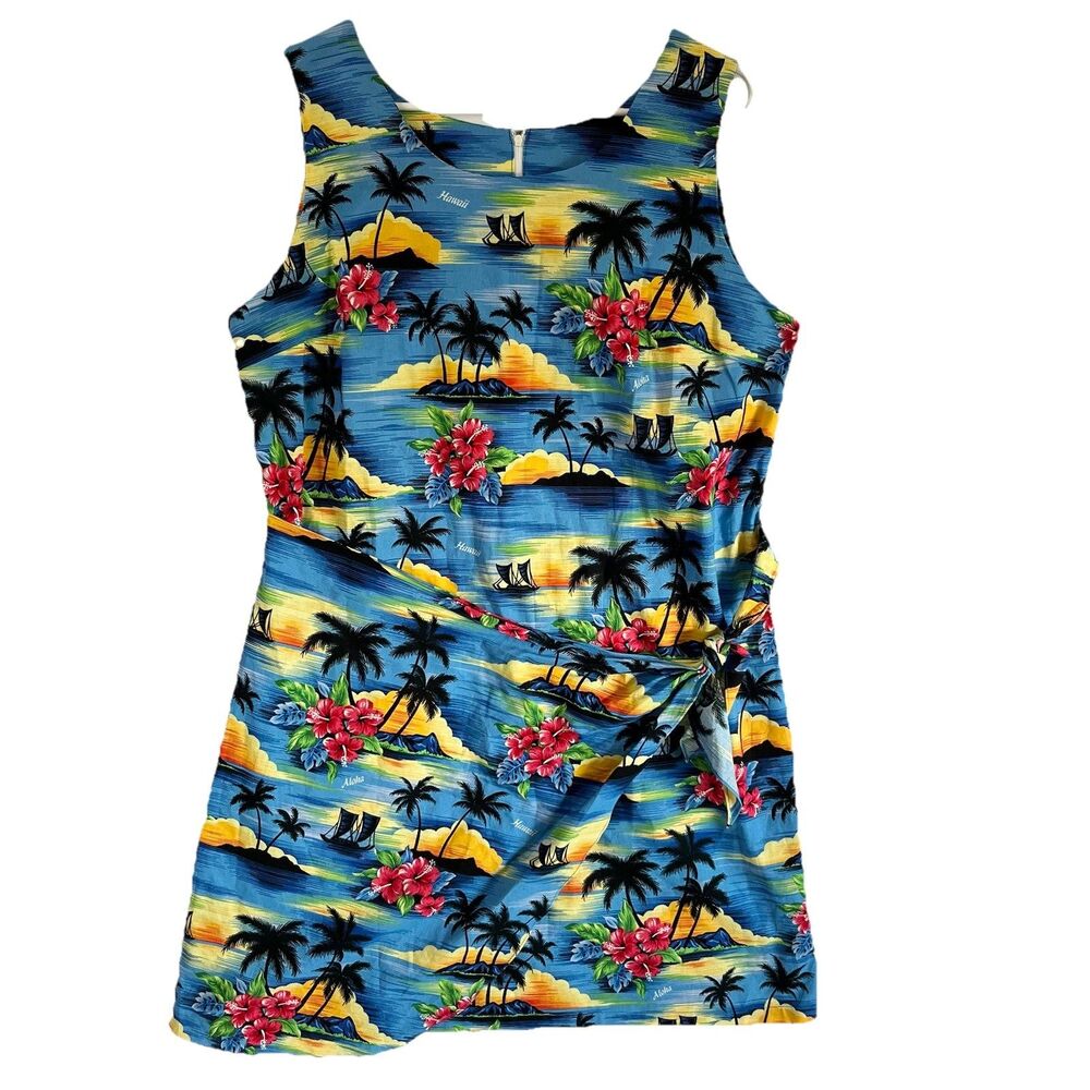 Vintage Kilani Dress Sz XL Hawaiian Floral Wrap Mini Preppy Beach Bow Feminine